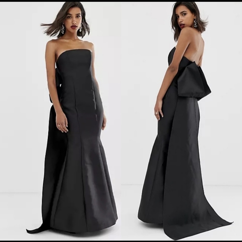 ASOS Black Strapless Maxi Gown with Back Bow